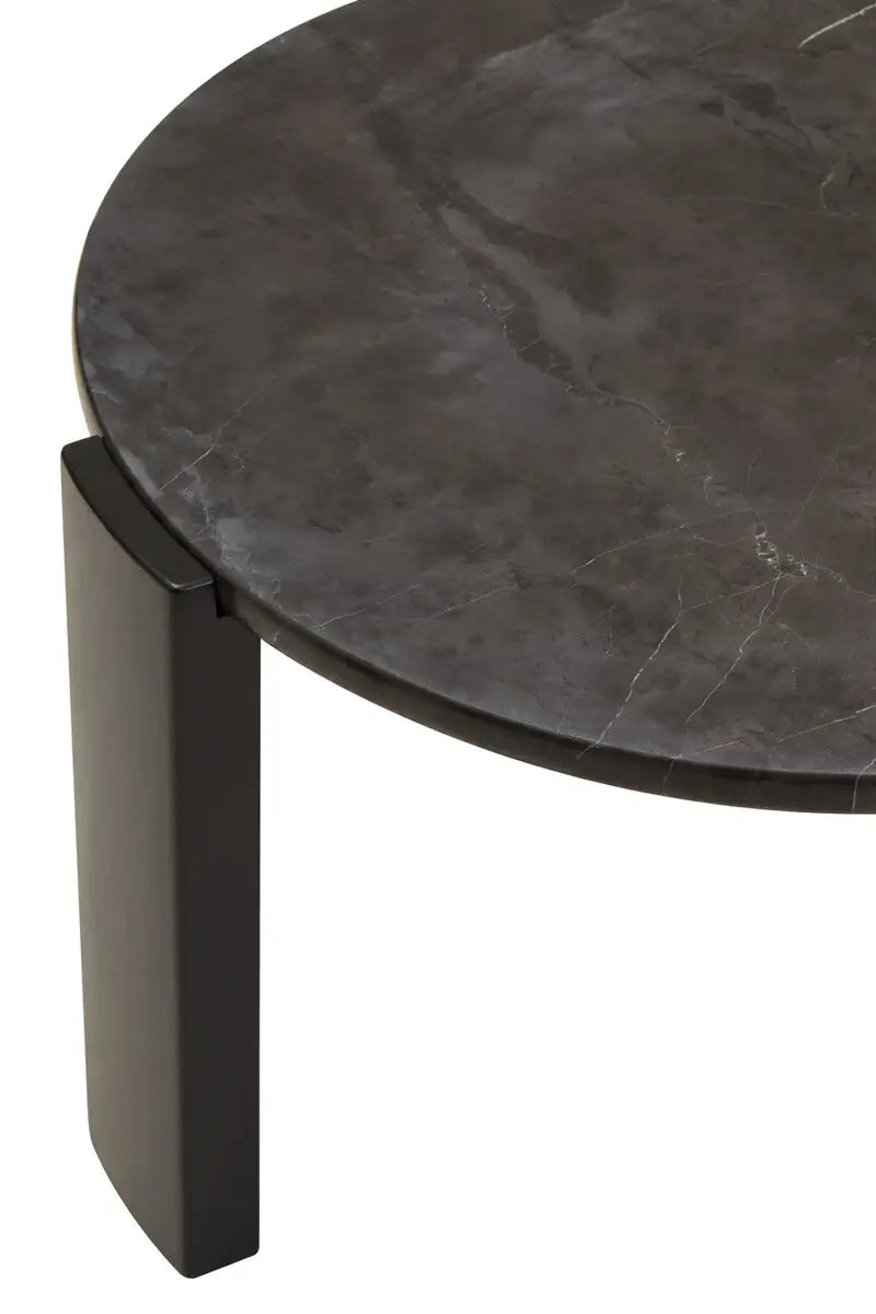 Round Marble Top Coffee Table In Black | Organic Veining | Acacia - Wood Velvet