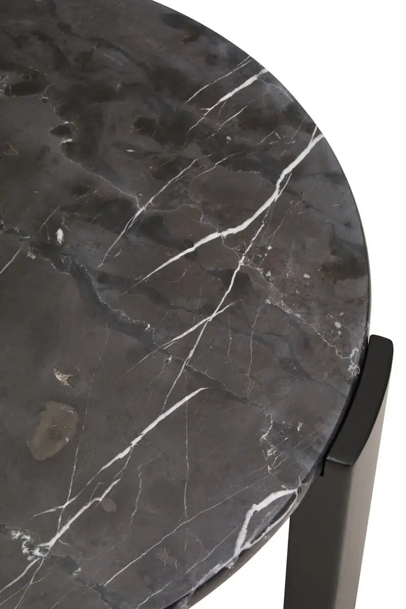 Round Marble Top Coffee Table In Black | Organic Veining | Acacia - Wood Velvet
