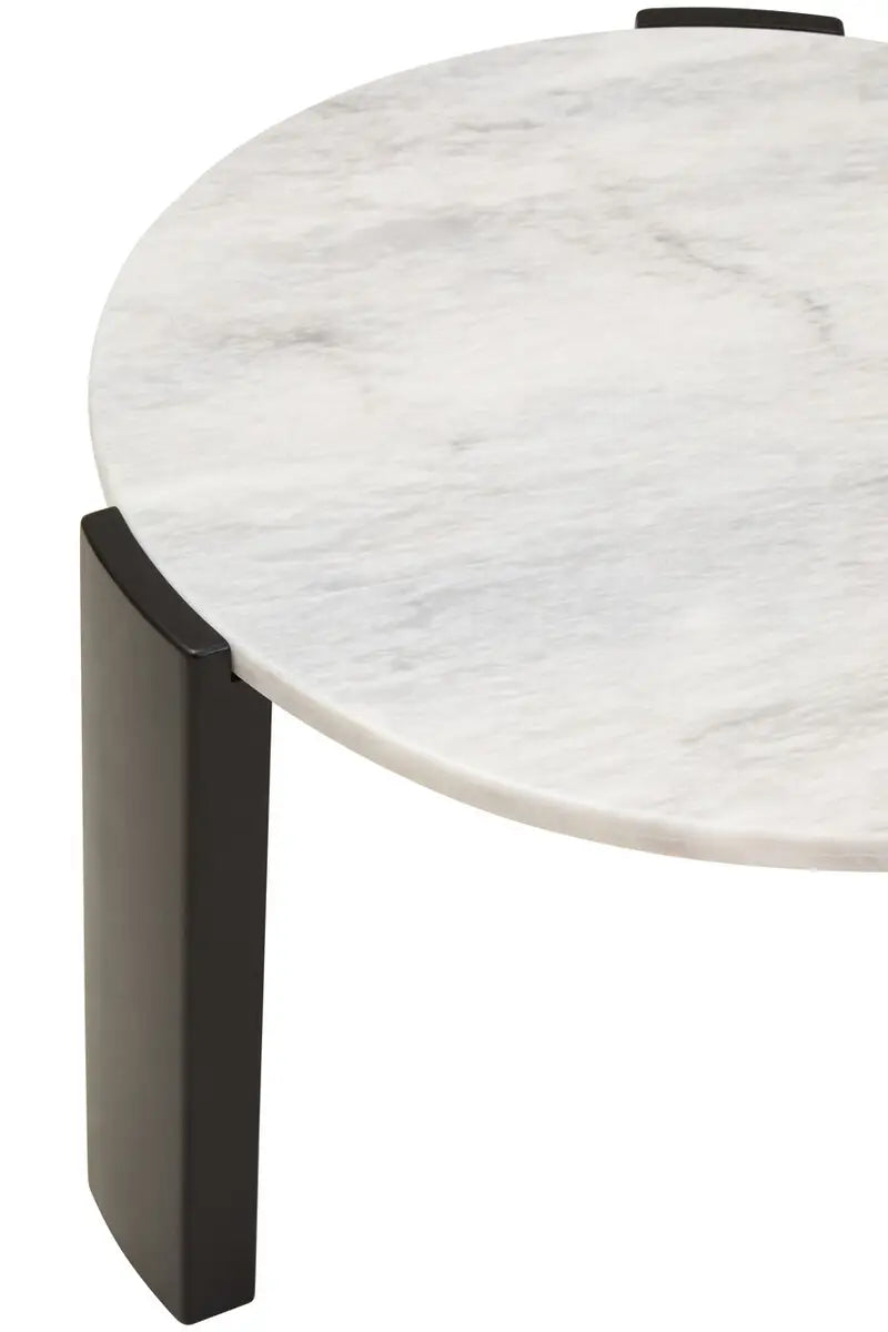 Round Marble Top Coffee Table In White | Organic Veining | Acacia - Wood Velvet