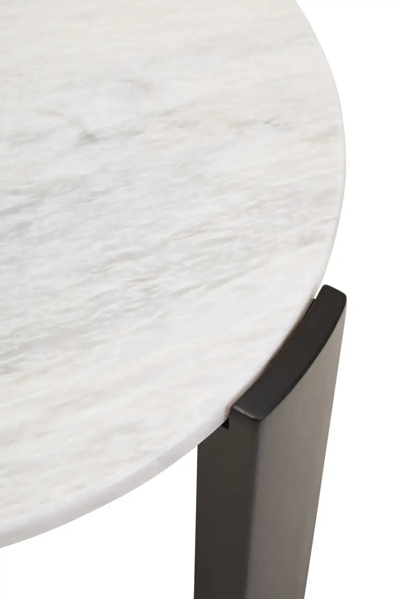 Round Marble Top Coffee Table In White | Organic Veining | Acacia - Wood Velvet
