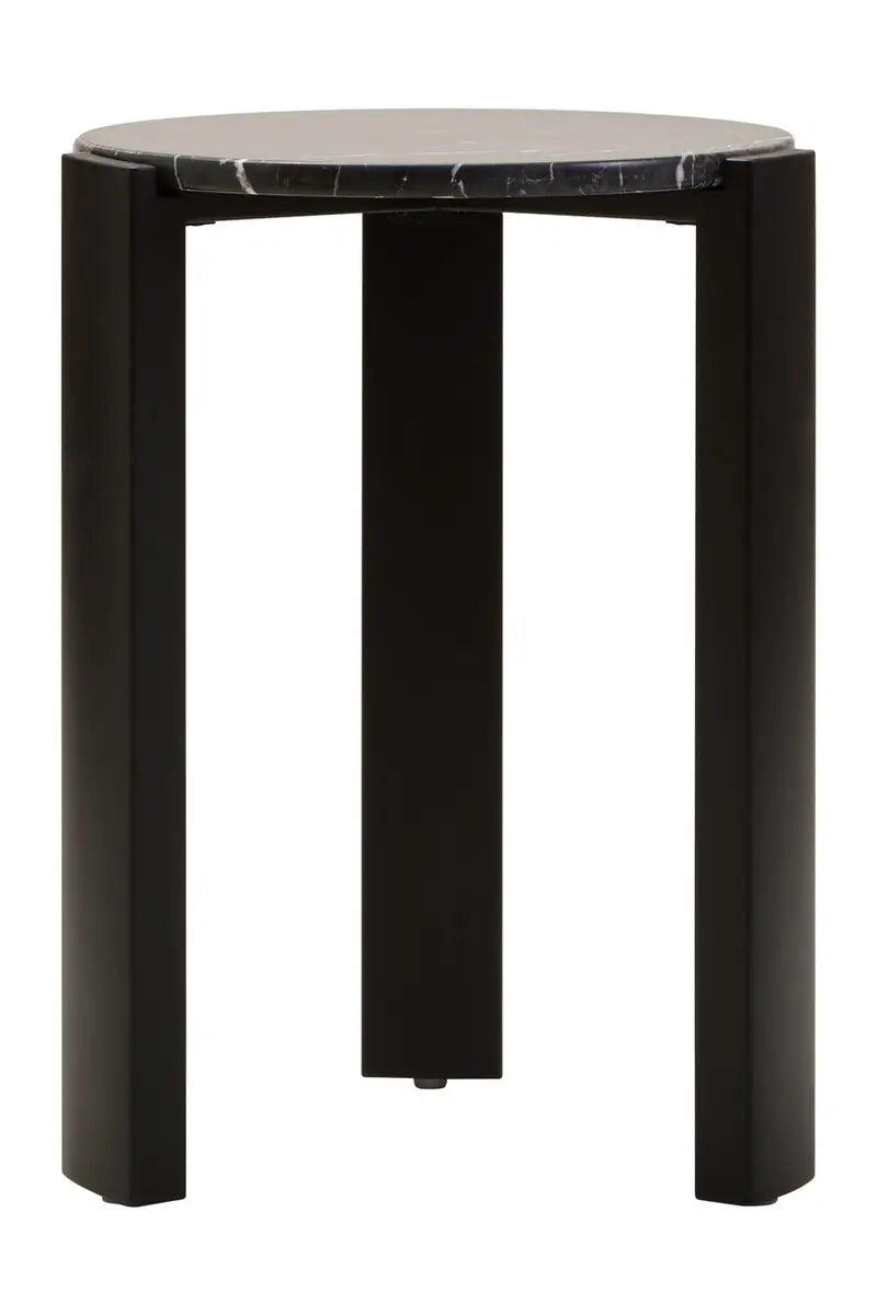 Round Marble Top Side Table In Black | Organic Veining | Acacia - Wood Velvet