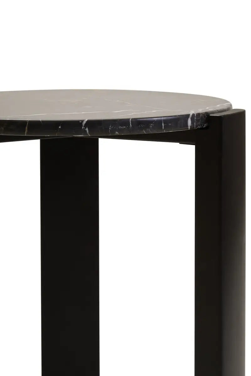 Round Marble Top Side Table In Black | Organic Veining | Acacia - Wood Velvet
