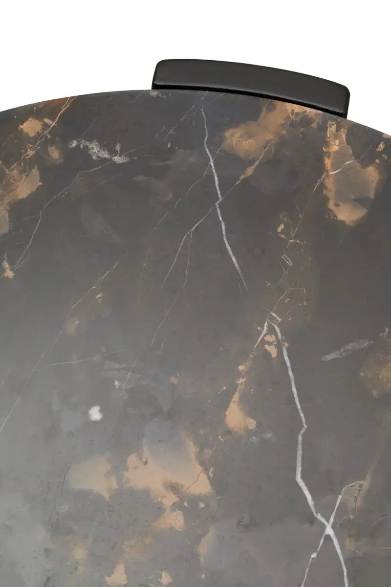 Round Marble Top Side Table In Black | Organic Veining | Acacia - Wood Velvet