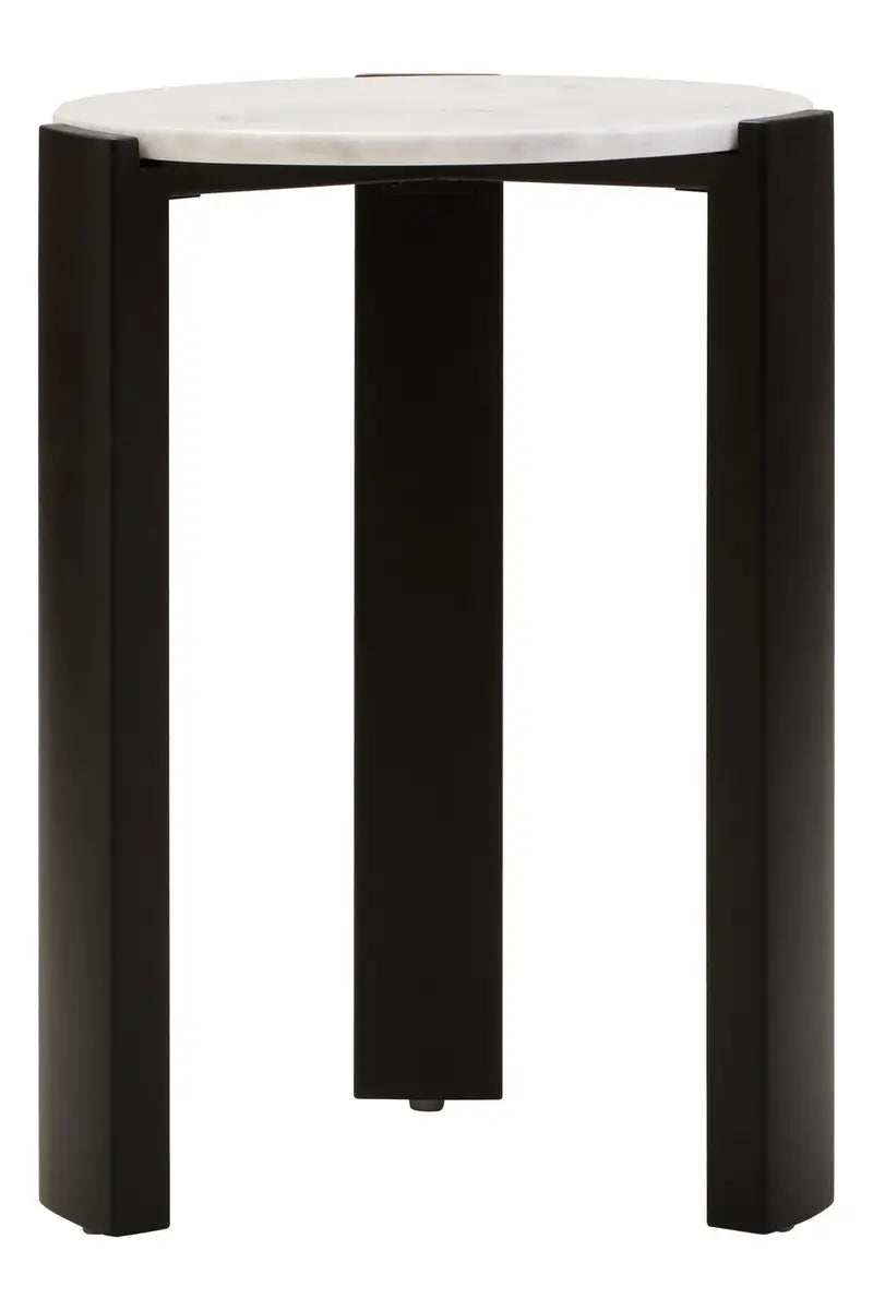 Round Marble Top Side Table In White | Organic Veining | Acacia - Wood Velvet