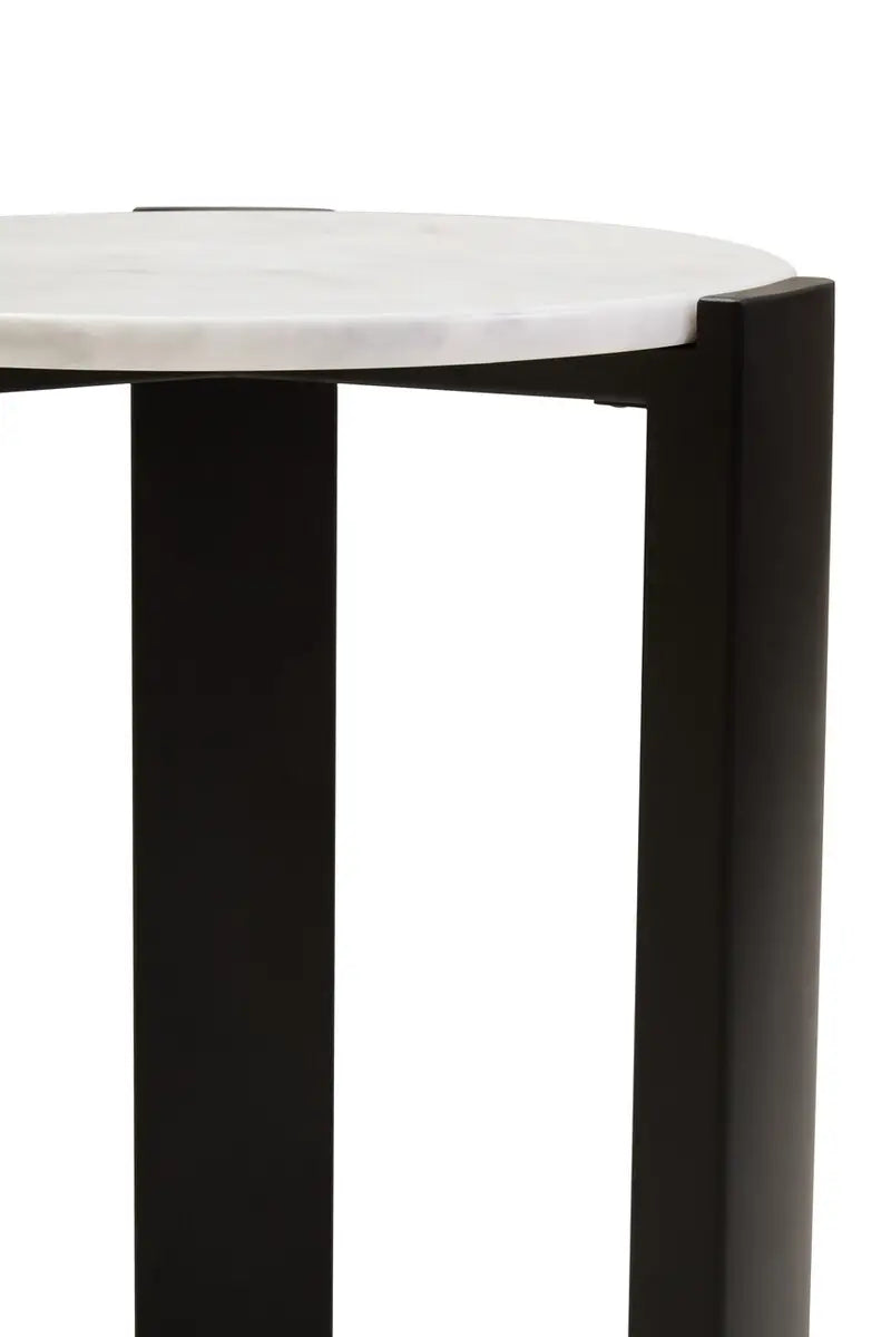 Round Marble Top Side Table In White | Organic Veining | Acacia - Wood Velvet