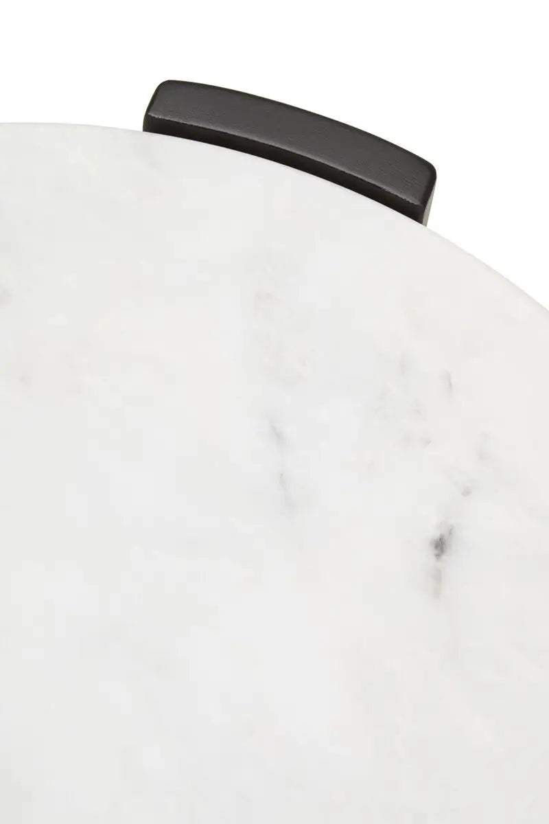 Round Marble Top Side Table In White | Organic Veining | Acacia - Wood Velvet