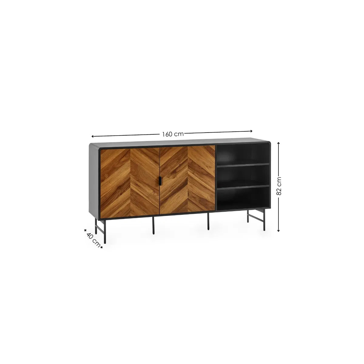 Julian Bowen Bold Chevron Wood 2 Door Sideboard With Curved Black Frame | Alvin Range | Wood Velvet