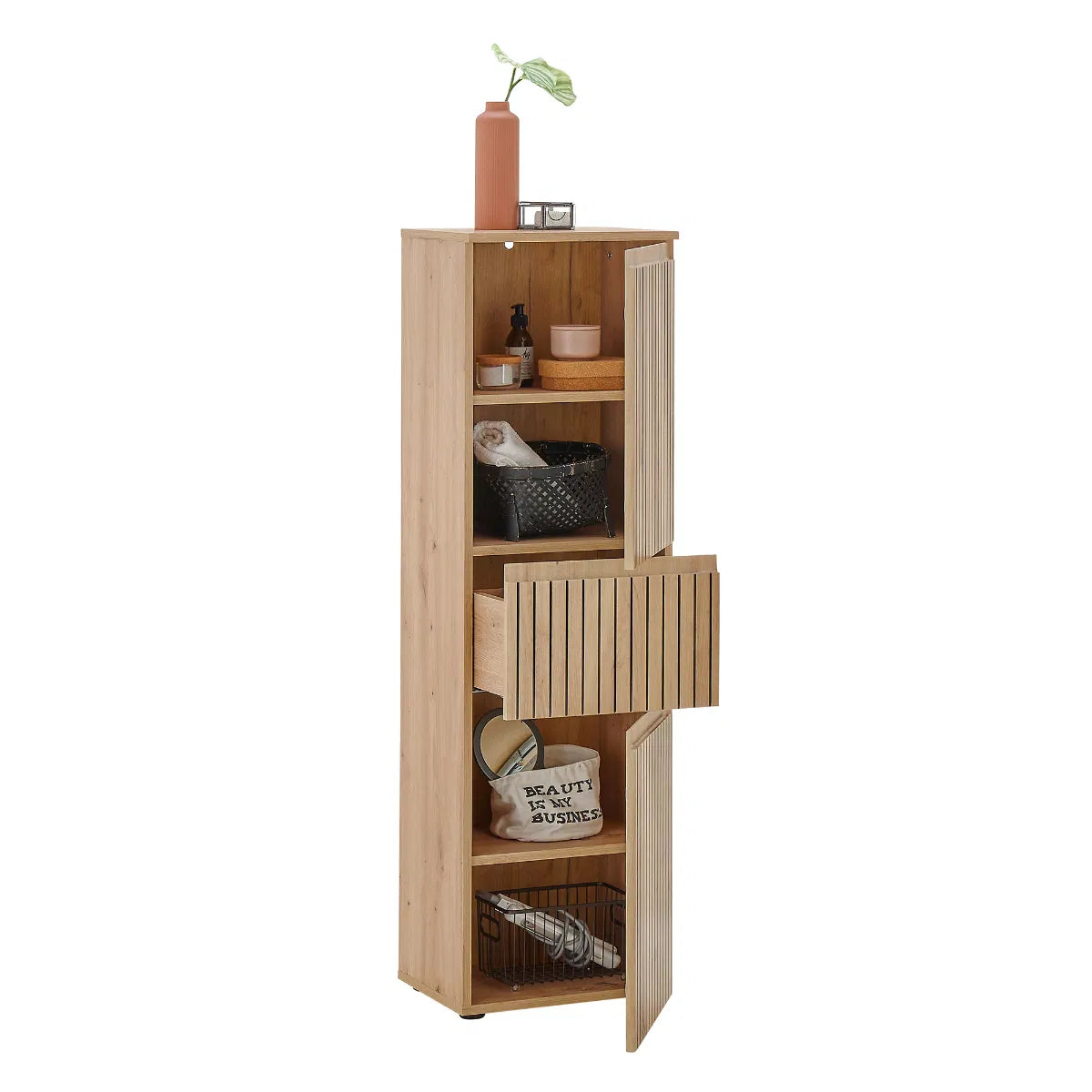 Julian Bowen Narrow Cabinet With 2 Door & 1 Drawer | Artisan Oak | Austin collection - Wood Velvet