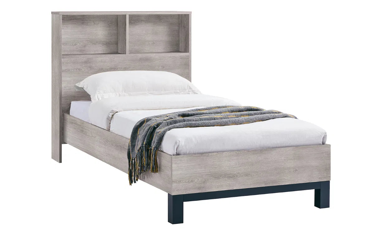 Julian Bowen Bali Bed With Bookcase Headboard Grey Oak - Wood Velvet