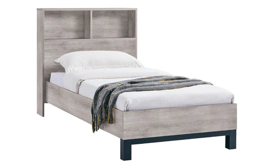 Julian Bowen Bali Bed With Bookcase Headboard Grey Oak - Wood Velvet
