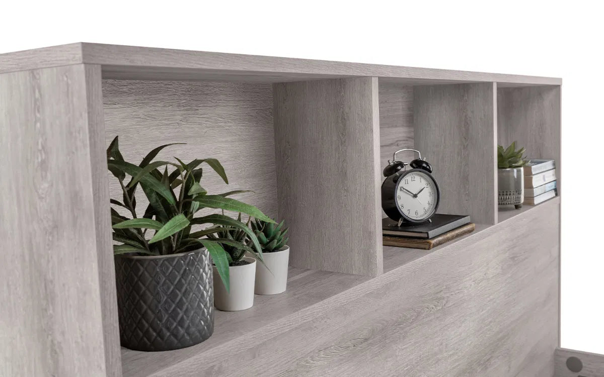 Julian Bowen Bali Bed With Bookcase Headboard Grey Oak - Wood Velvet