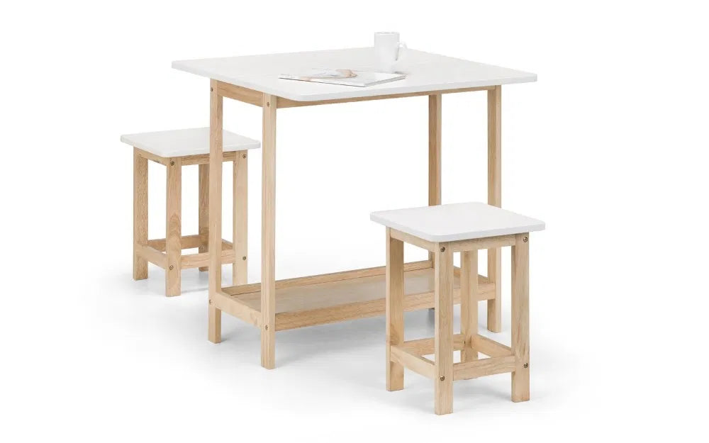 Space Saver Bar Table & Stool Set in White & Natural Wood | Bergen Range | Julian Bowen - Wood Velvet