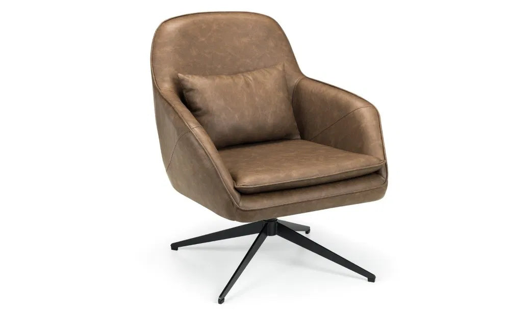 Industrial Brown Faux Leather 360 Swivel Chair | Bowery | Julian Bowen - Wood Velvet