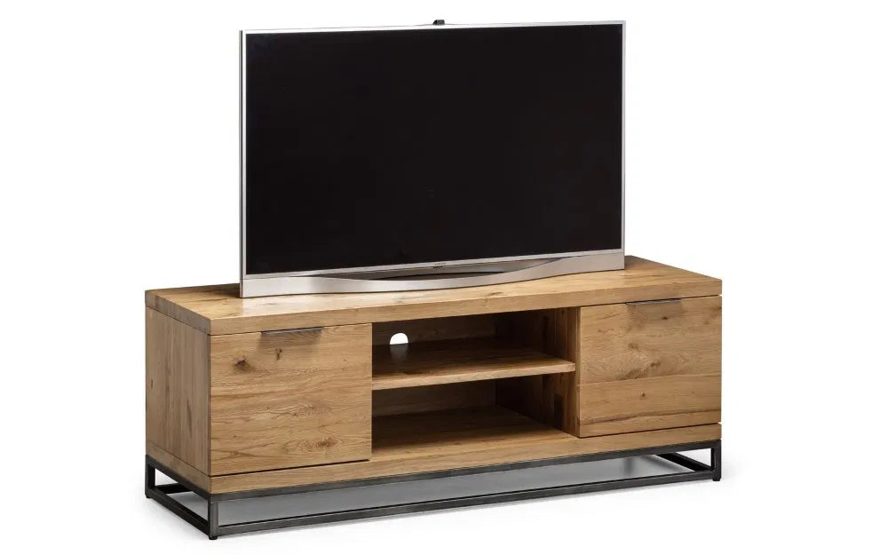 Julian Bowen Industrial Look Brooklyn TV Media Unit In Solid Oak | Wood Velvet