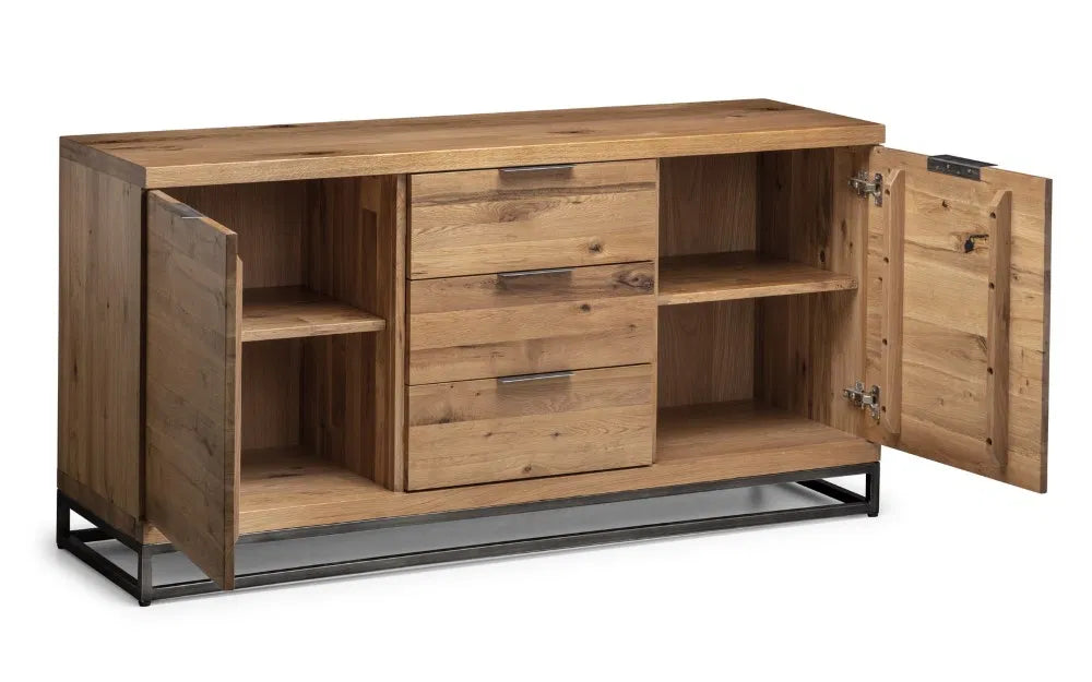 Julian Bowen Industrial Look Brooklyn Sideboard In Solid Natural Oak | Wood Velvet