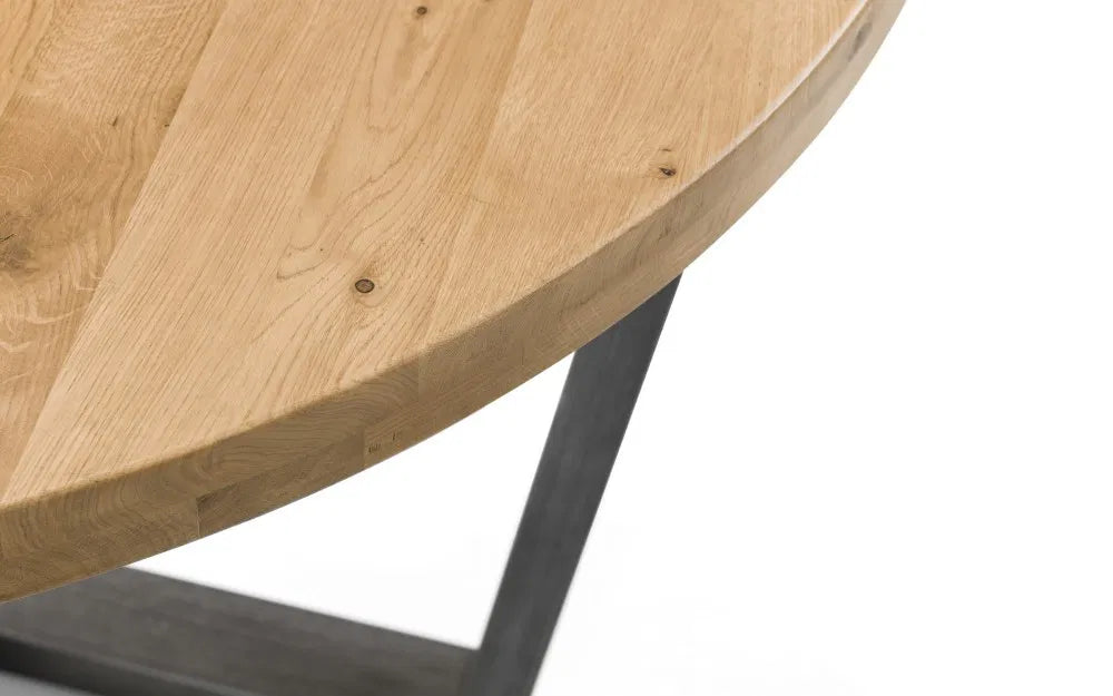 Julian Bowen Industrial Round Dining Table In Solid Natural Oak | Brooklyn Range | Wood Velvet