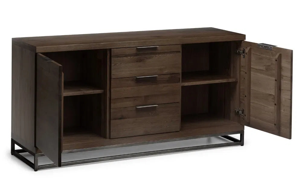Julian Bowen Industrial Look Brooklyn Sideboard In Solid Dark Oak | Wood Velvet