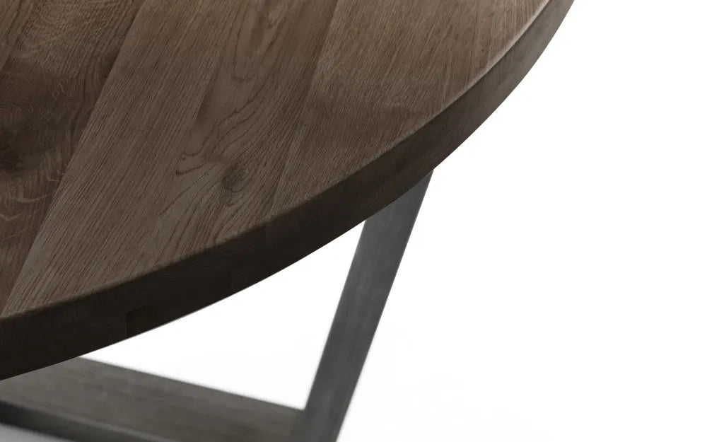 Julian Bowen Industrial Round Dining Table In Solid Dark Oak | Brooklyn Range | Wood Velvet