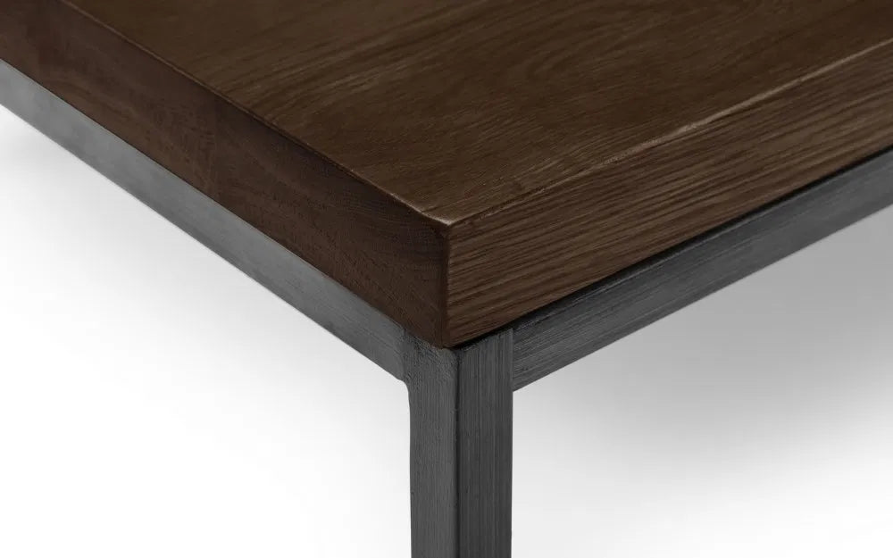 Julian Bowen Industrial Square Coffee Table In Solid Dark Oak | Brooklyn Range | Wood Velvet