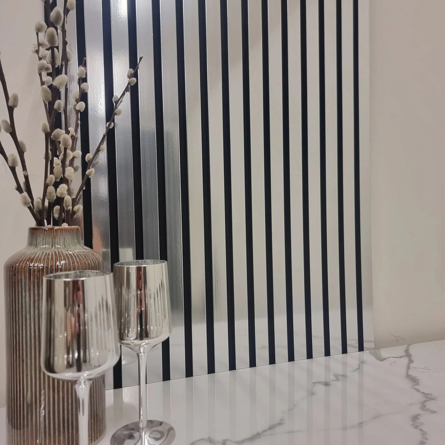Slatted Wall Panels | Silver Chrome | Wood Effect | 4 Pack - Wood Velvet