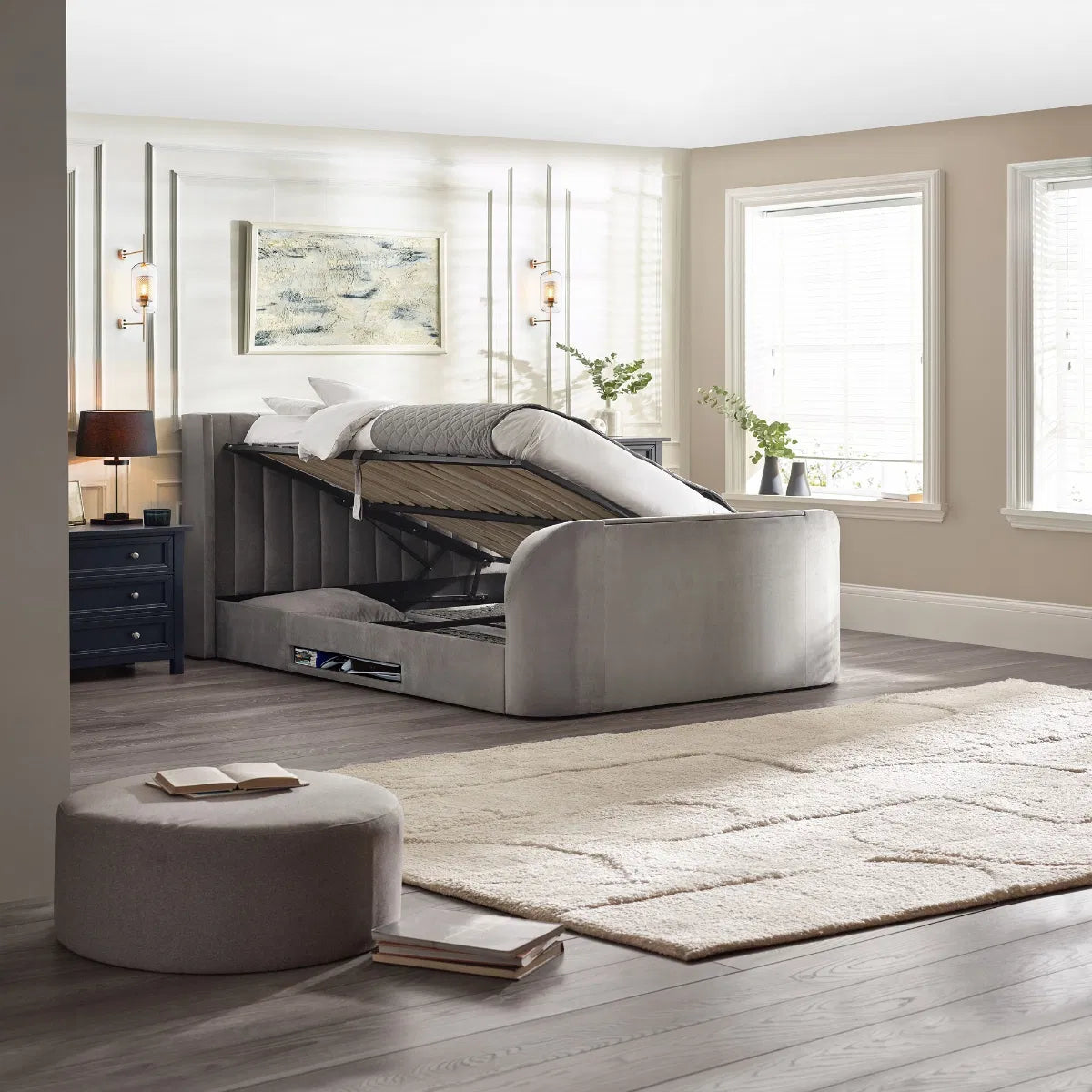 Winged Ottoman Storage TV Bed | Clara | Julian Bowen | - Wood Velvet