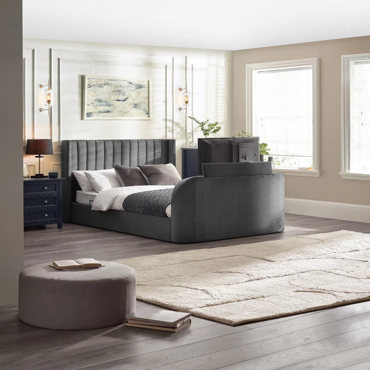 Winged Ottoman Storage TV Bed | Clara | Julian Bowen | - Wood Velvet