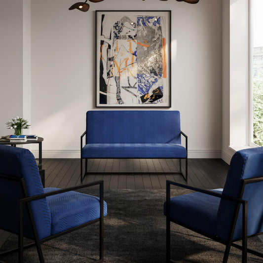 Industrial Statement Compact Sofa In Oxford Blue Chevron | Chance Range By LPD - Wood Velvet