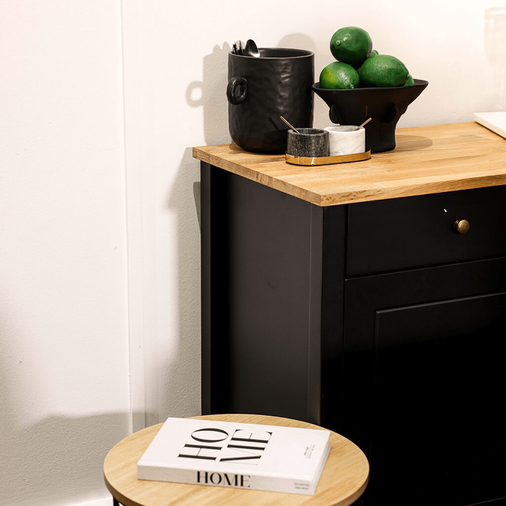 Striking Black & Oiled Wood Sideboard | Copenhagen Range By LPD - Wood Velvet