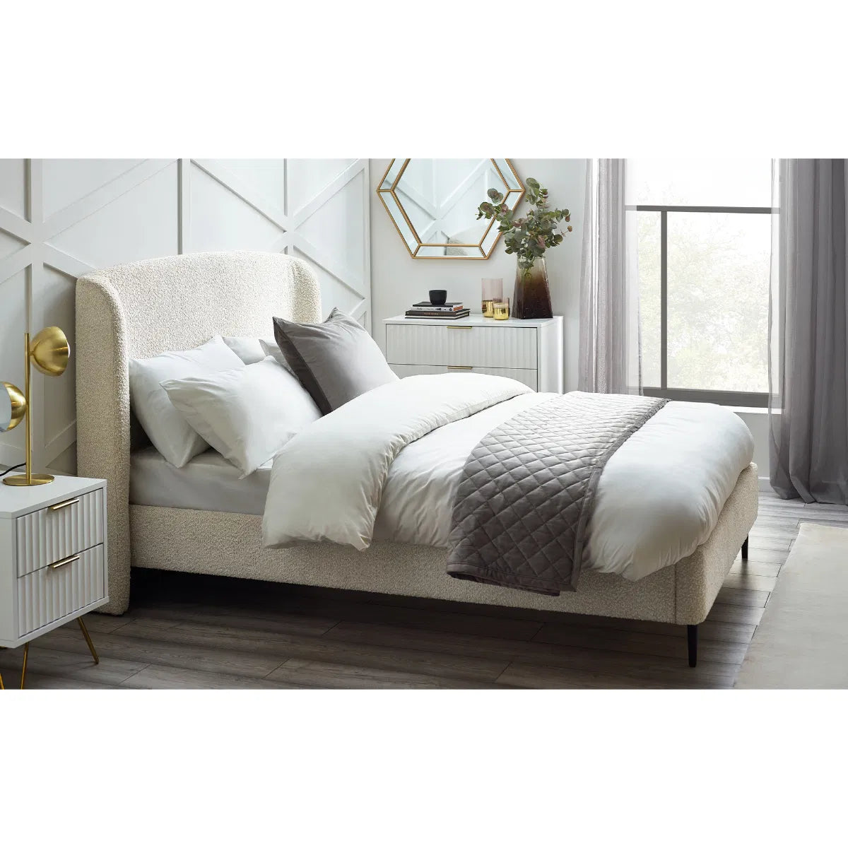 Julian Bowen Eden Boucle Bed In Ivory - Wood Velvet