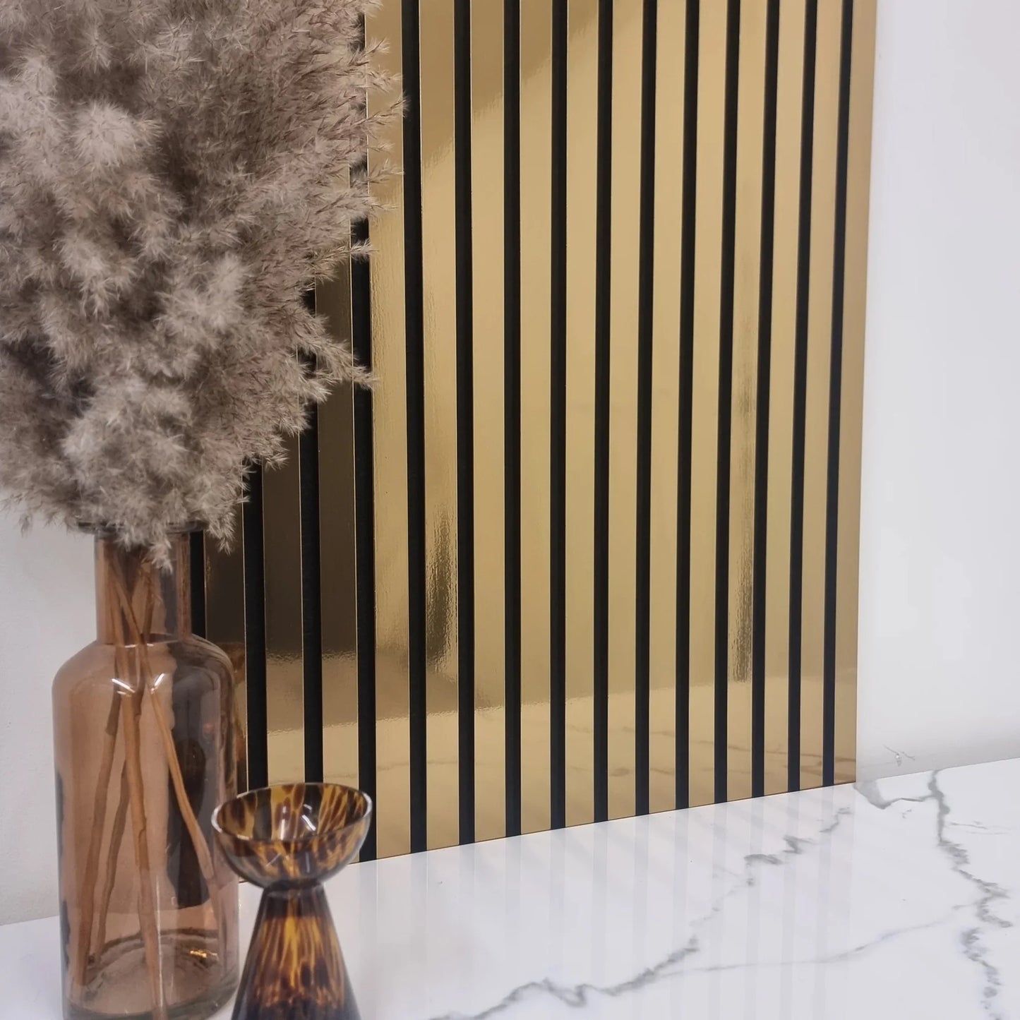 Wood Effect Slatted Wall Panels | Gold Chrome | 4 Pack - Wood Velvet