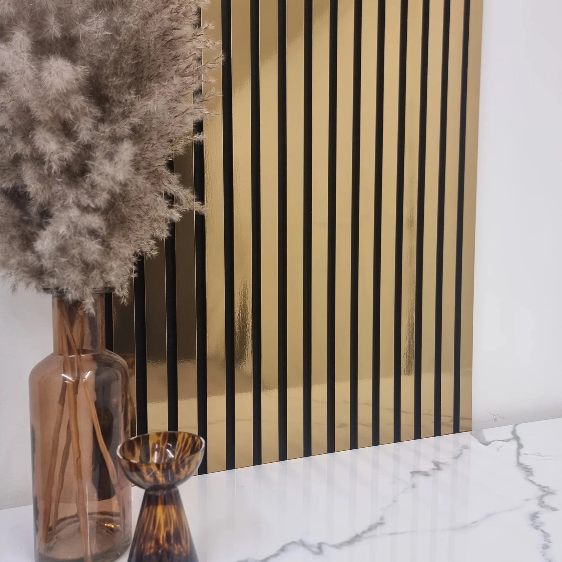 Wood Effect Slatted Wall Panels | Gold Chrome | 4 Pack - Wood Velvet