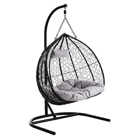 Double Black Rattan Hanging Chair - Wood Velvet