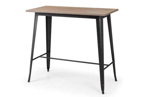 Solid Elm Wood & Satin Black Powder Coated Steel Bar Table | Grafton Range | Julian Bowen - Wood Velvet