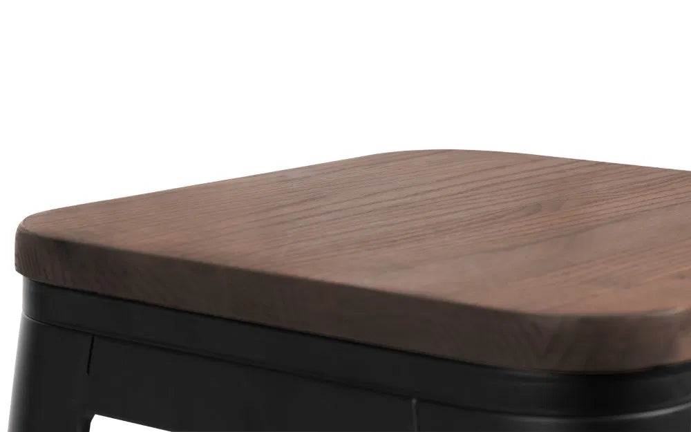 Solid Elm Wood & Satin Black Powder Coated Steel Backless Bar Stool | Grafton Range | Julian Bowen - Wood Velvet