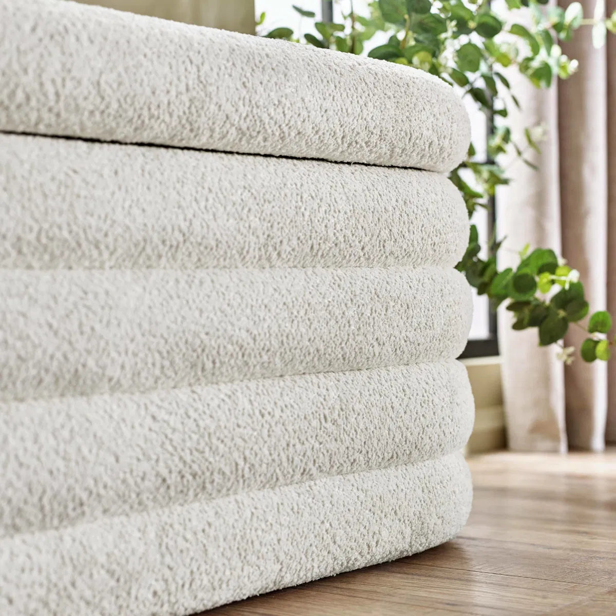 Julian Bowen Generous Ivory Boucle Upholstered Ottoman Storage Bench | Hailey Range - Wood Velvet