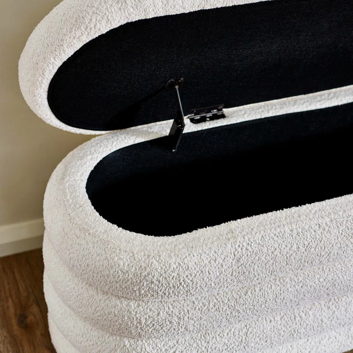 Julian Bowen Generous Ivory Boucle Upholstered Ottoman Storage Bench | Hailey Range - Wood Velvet