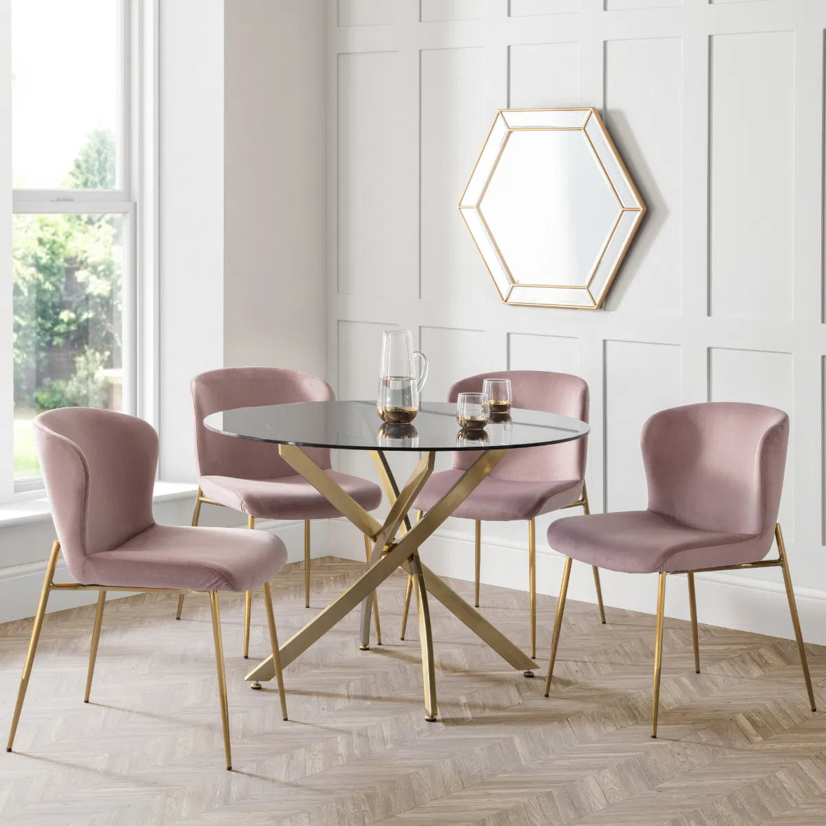 Harper Dining Chairs In Dusky Pink or Blue Velvet | Set Of 2 | Julian Bowen - Wood Velvet