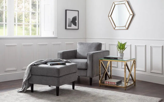 Julian Bowen Hayward Armchair & Matching Ottoman in Chenille - Wood Velvet