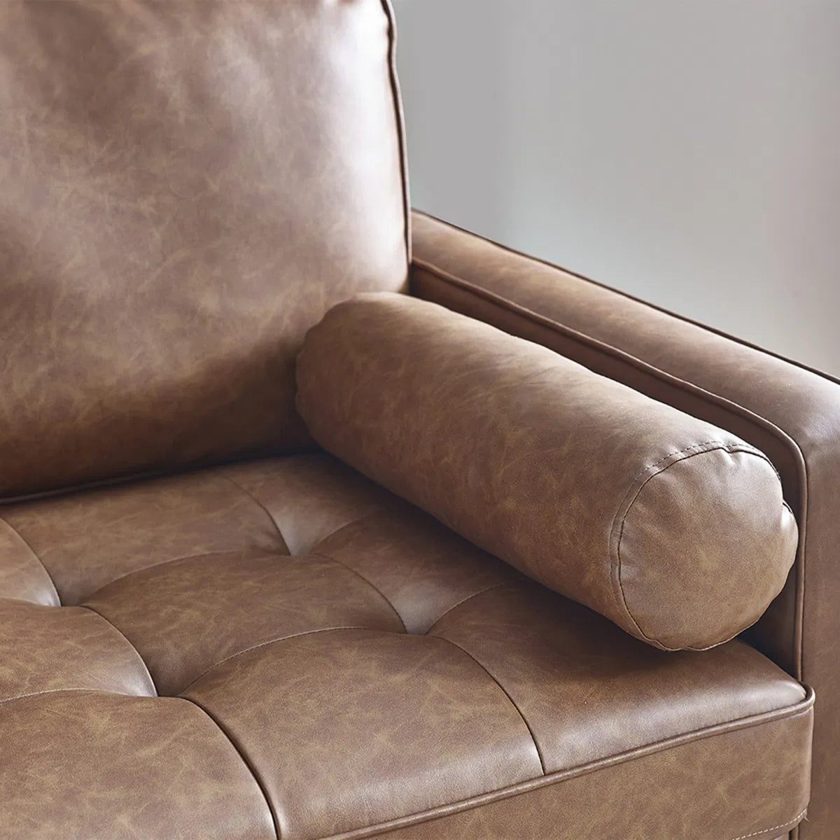 Julian Bowen 3 Seater Sofa With Bolsters In Brown Faux Leather | Henley Range | Wood Velvet