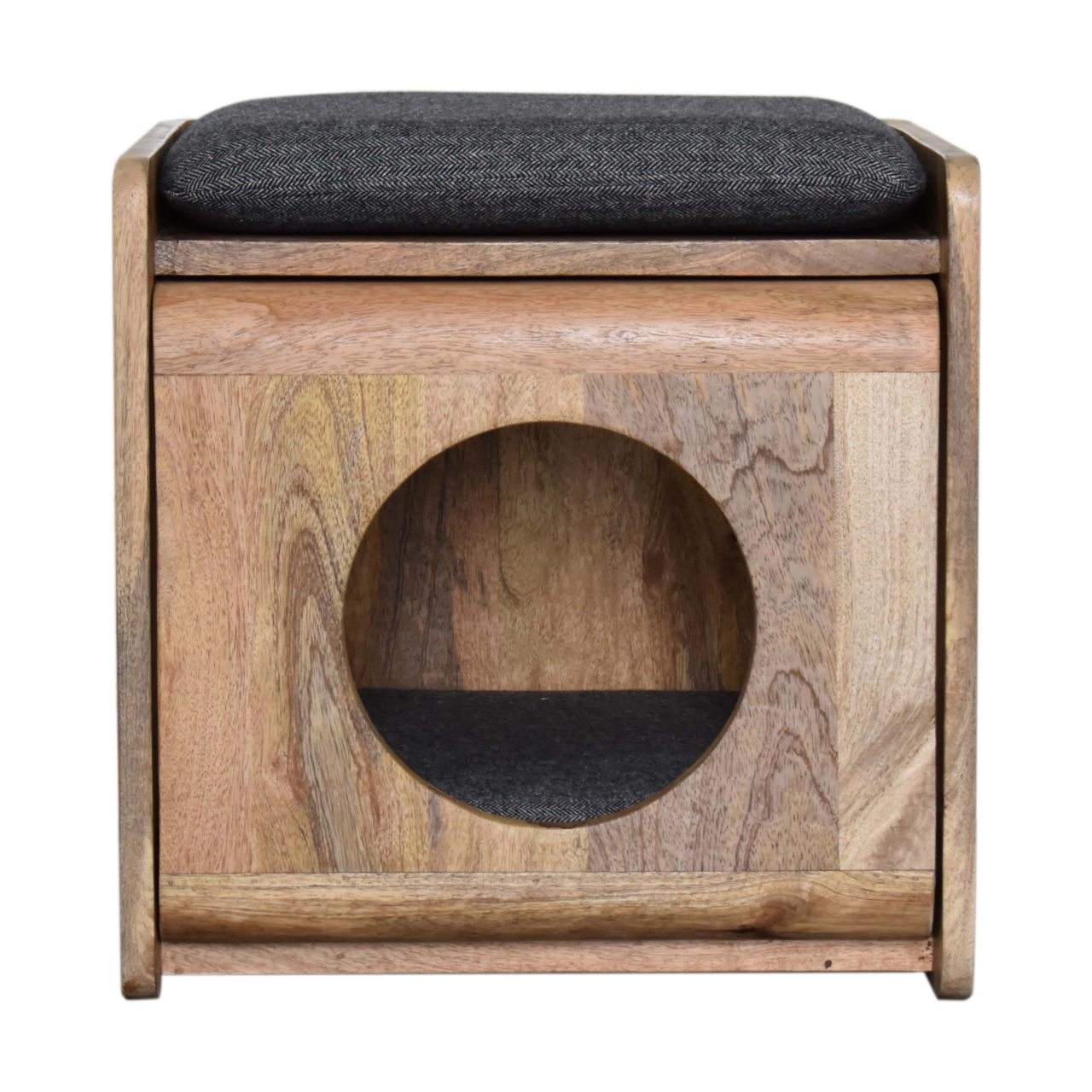 Mango Wood Round Cut-out Pet Bed with Seat Pad - Wood Velvet