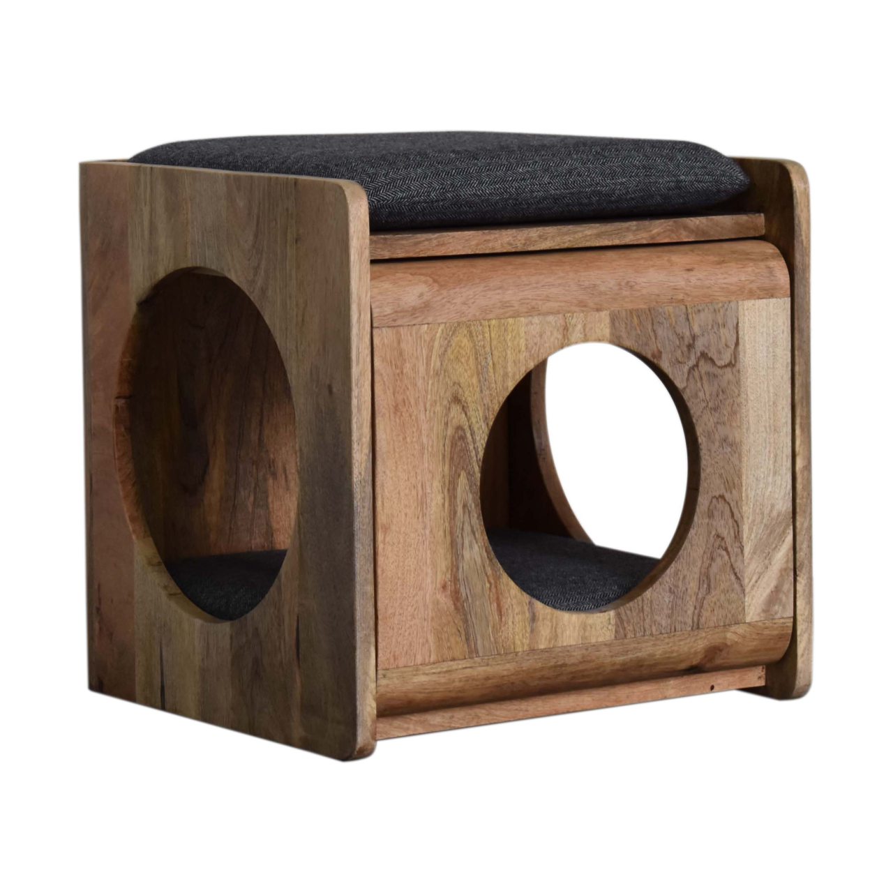 Mango Wood Round Cut-out Pet Bed with Seat Pad - Wood Velvet