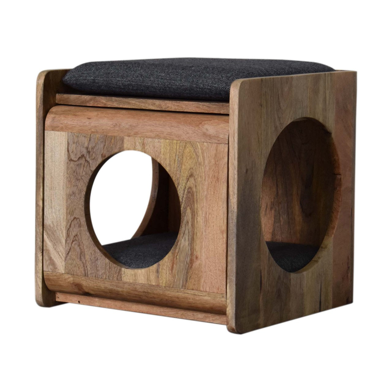 Mango Wood Round Cut-out Pet Bed with Seat Pad - Wood Velvet