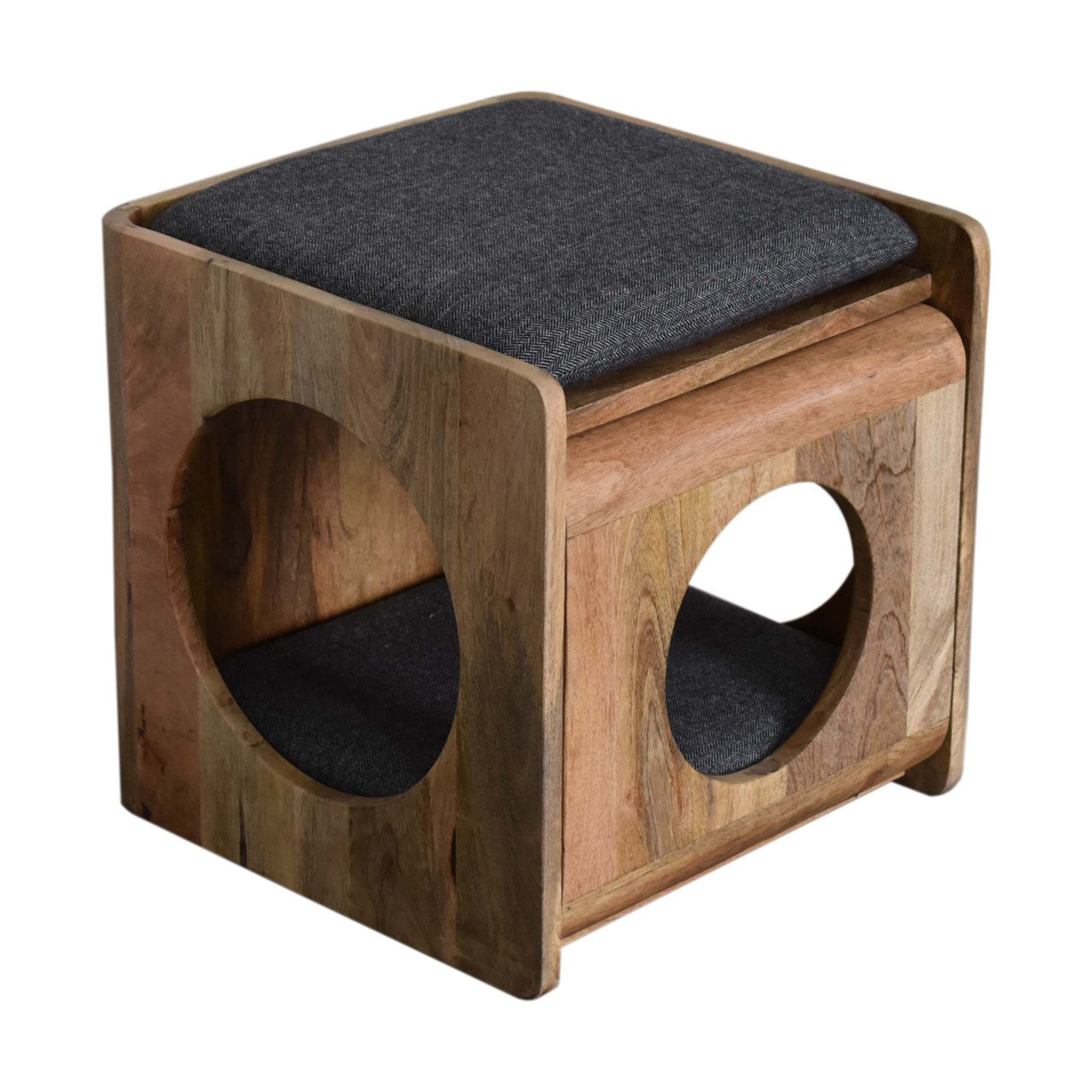 Mango Wood Round Cut-out Pet Bed with Seat Pad - Wood Velvet