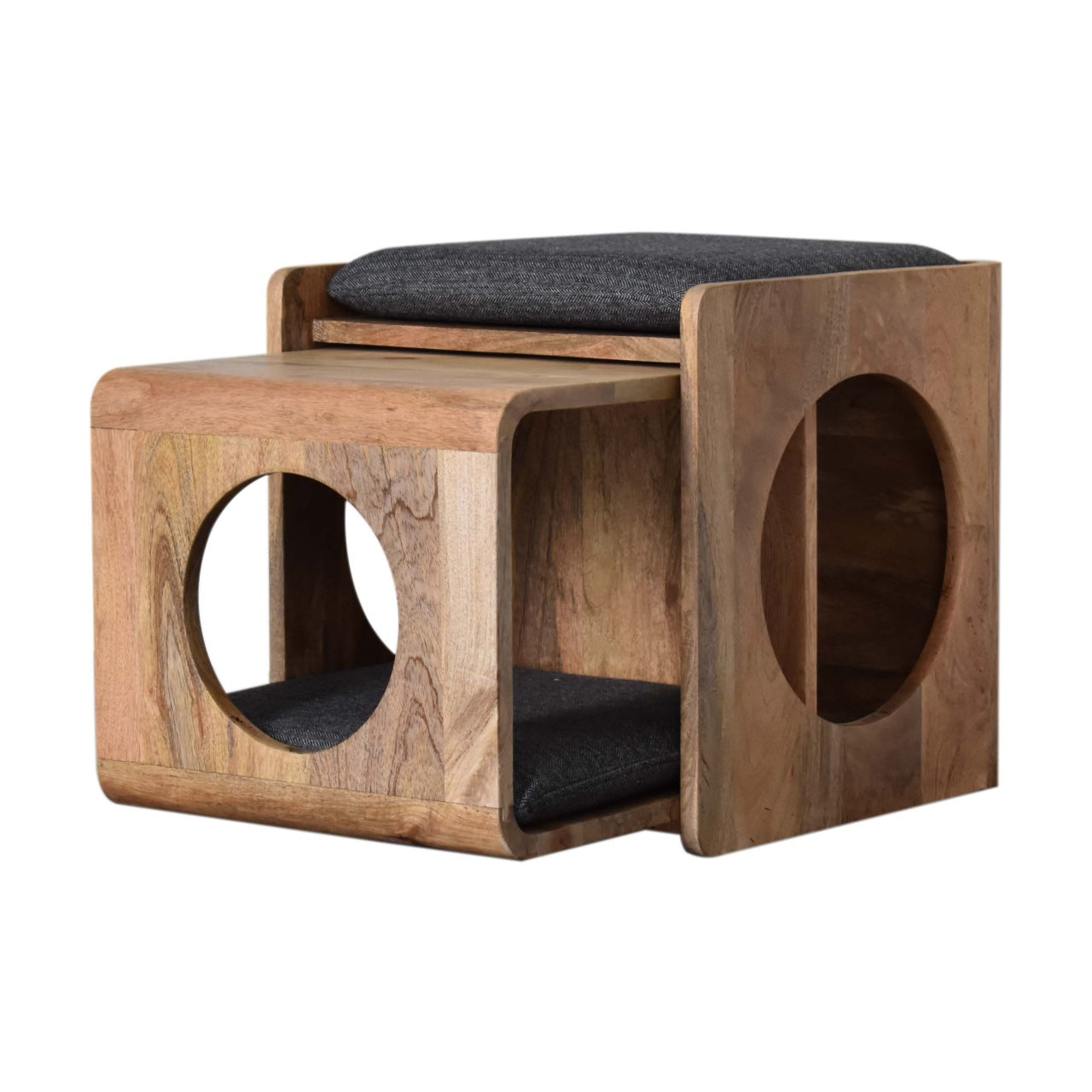 Mango Wood Round Cut-out Pet Bed with Seat Pad - Wood Velvet