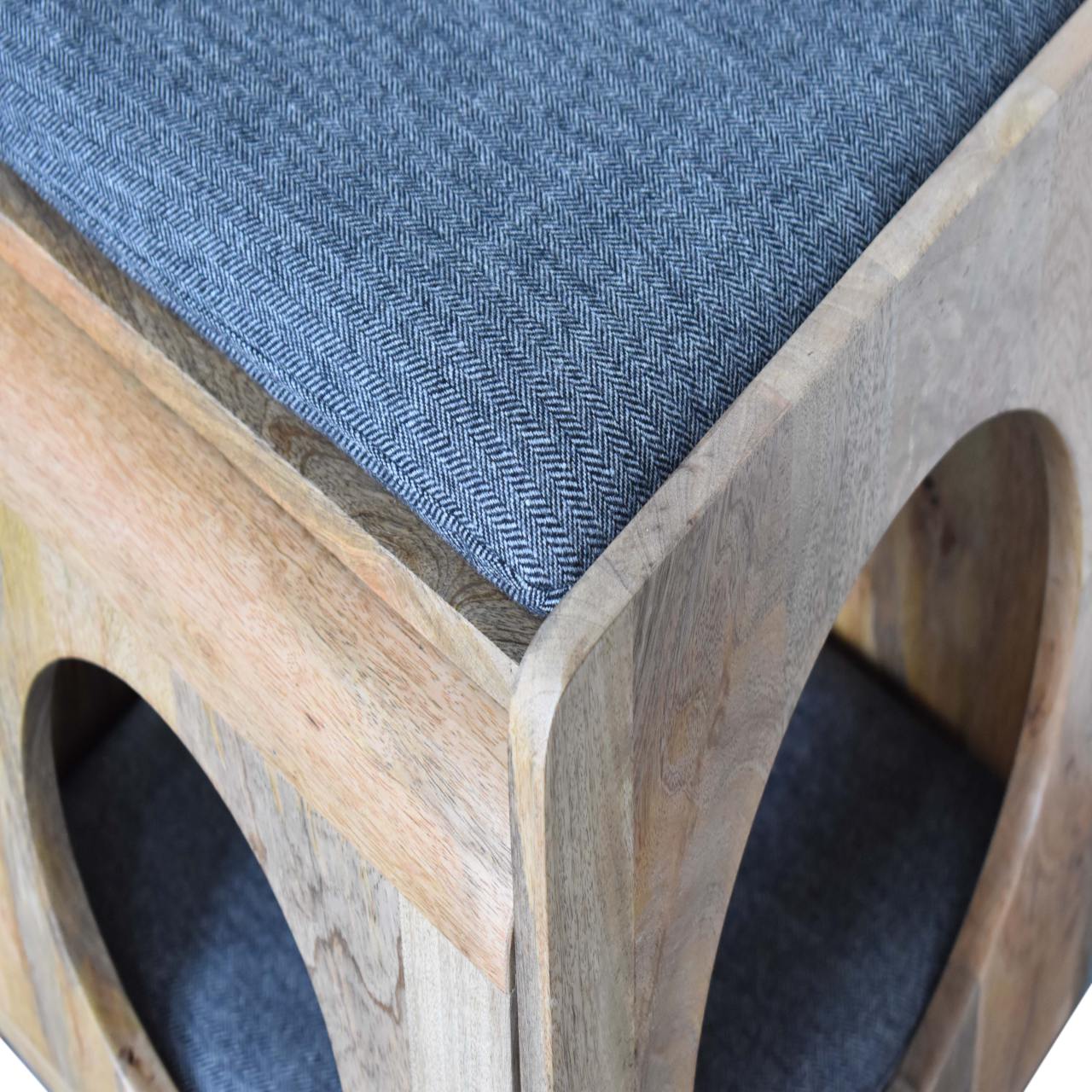 Mango Wood Round Cut-out Pet Bed with Seat Pad - Wood Velvet