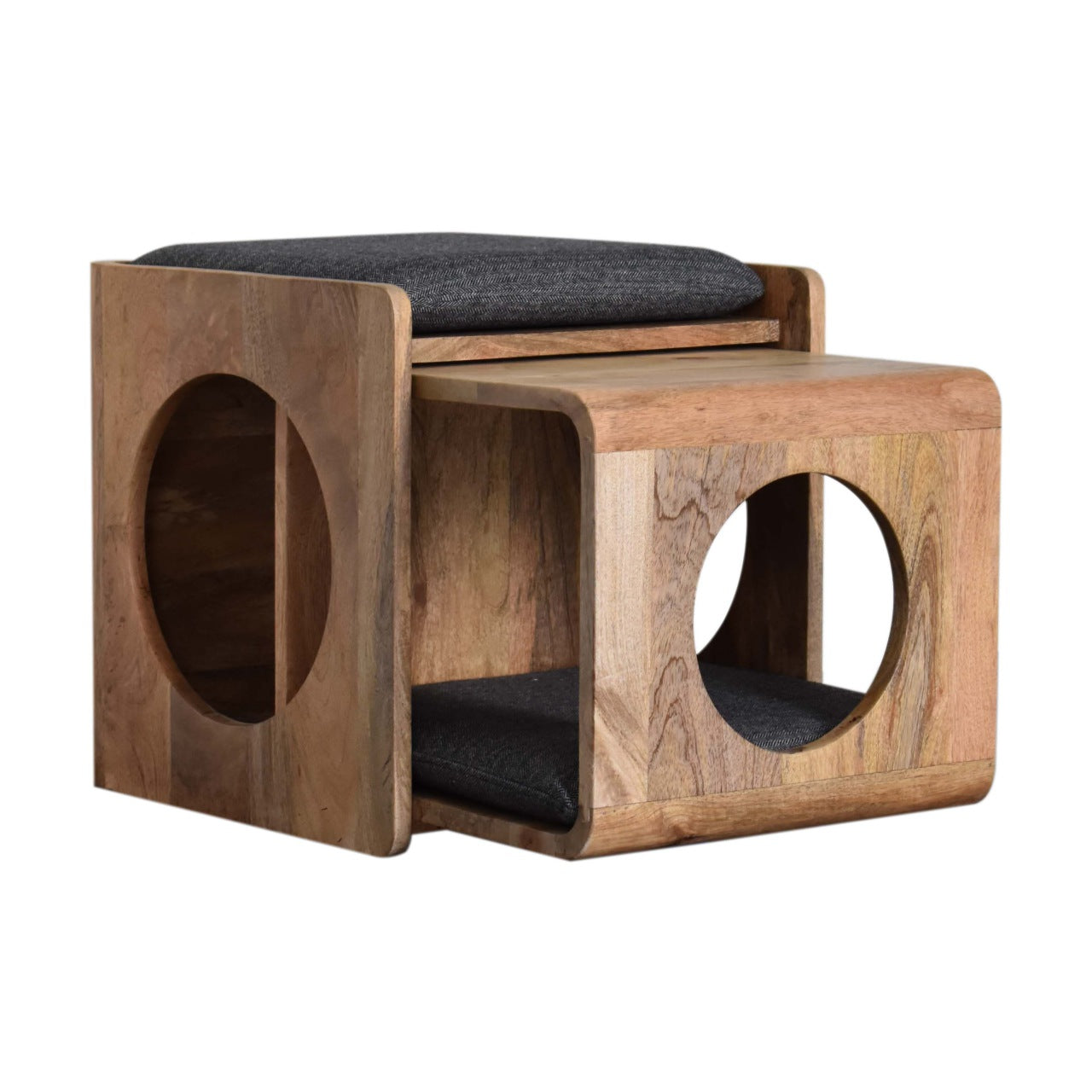 Mango Wood Round Cut-out Pet Bed with Seat Pad - Wood Velvet