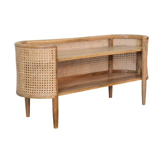 Curved Rattan Shelving/Media Unit Thessaly Range - Wood Velvet