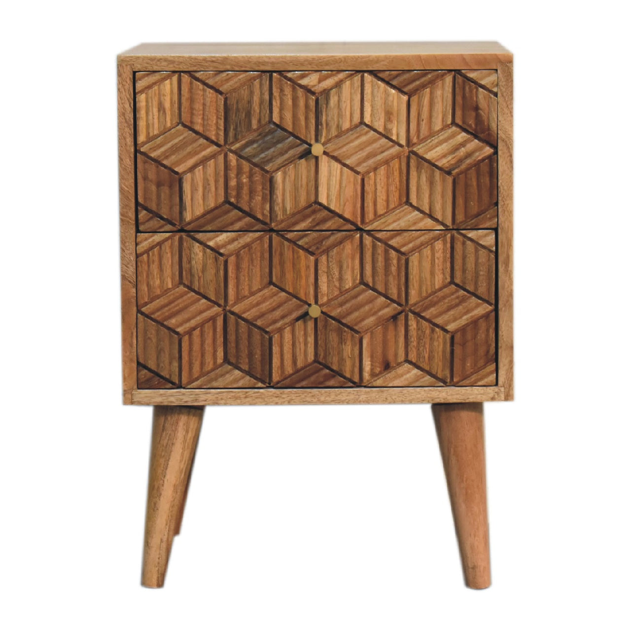 3D Cube Effect Bedside Wooden Cabinet - Wood Velvet