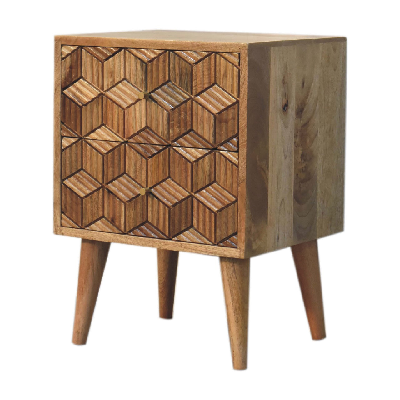 3D Cube Effect Bedside Wooden Cabinet - Wood Velvet