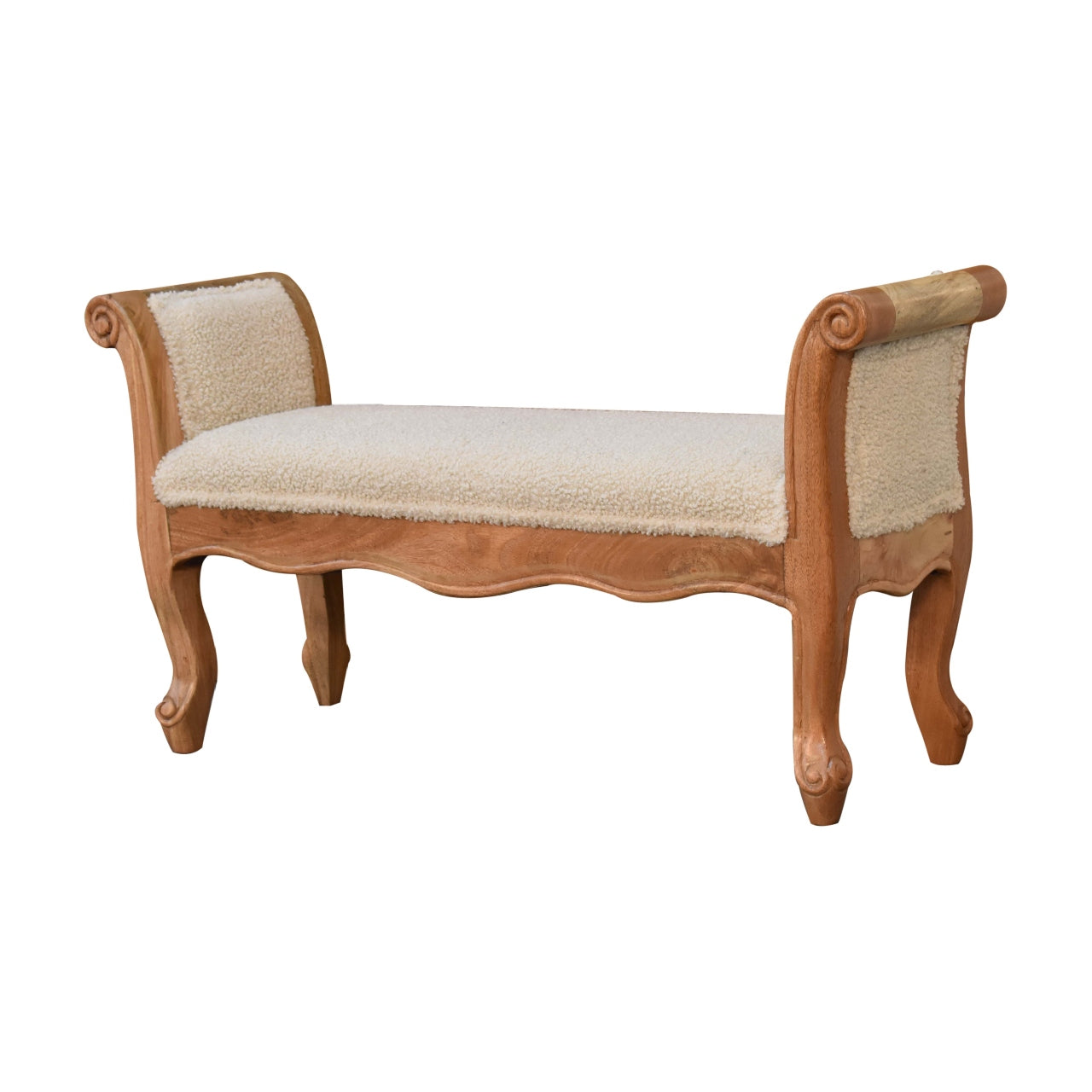 French Style Bench In Luxury Cream Boucle - Wood Velvet